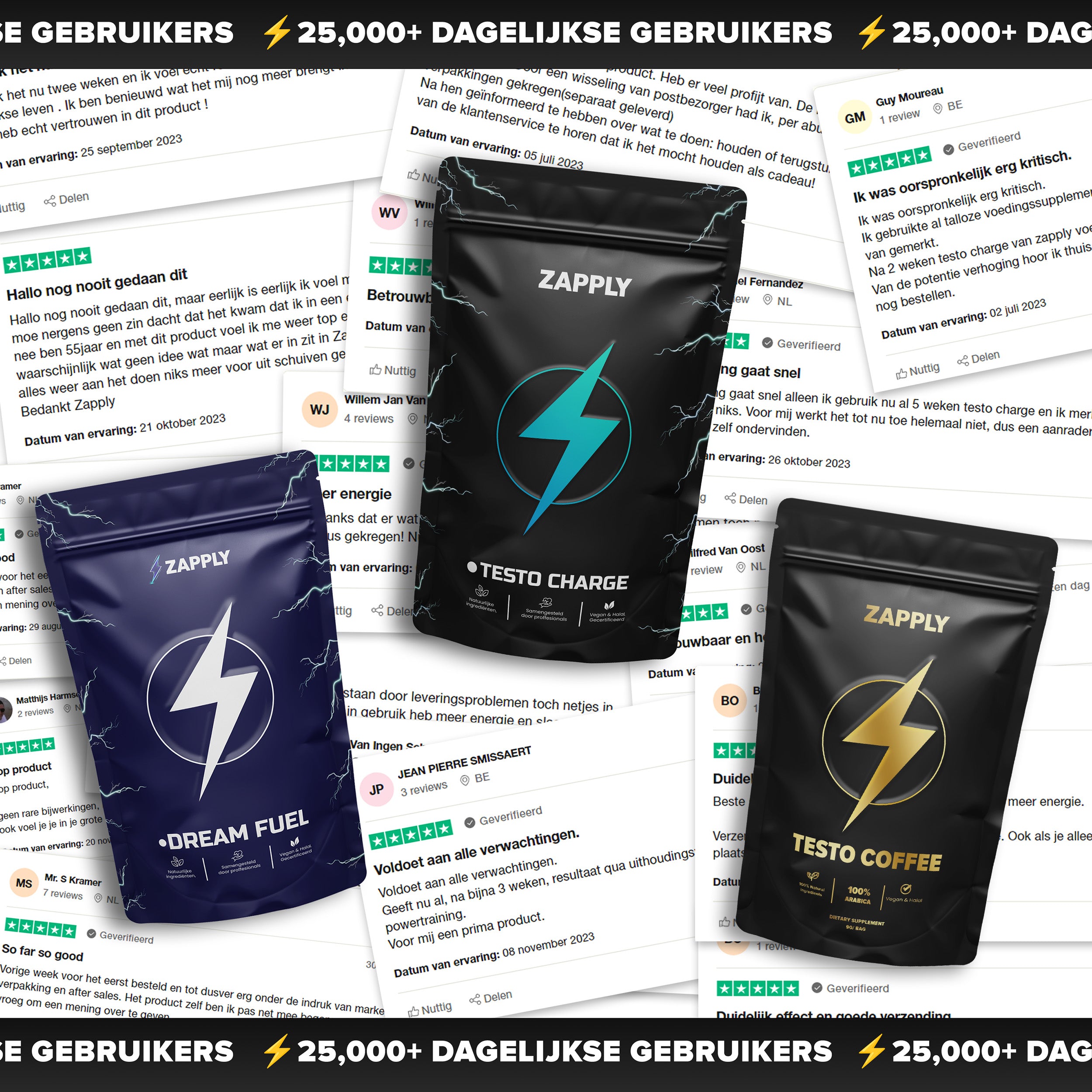 Zapply's ULTIEME MANNEN BUNDEL- Testo Charge+ Testo Coffee & Dream Fuel + GRATIS RVS FLES